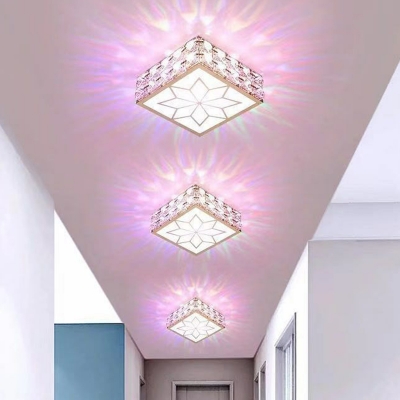 Square LED Flush Light Fixture Modern Beveled Crystal Clear Ceiling Mount Lamp in Warm/White Light/Third Gear, 6