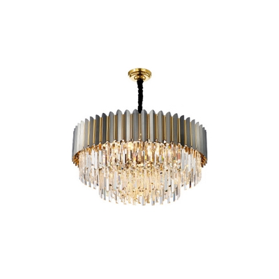 Tri-Sided Crystal Prism 1/2-Tier Chandelier Contemporary 8/19/24-Head Black Ceiling Light Fixture, 23.5