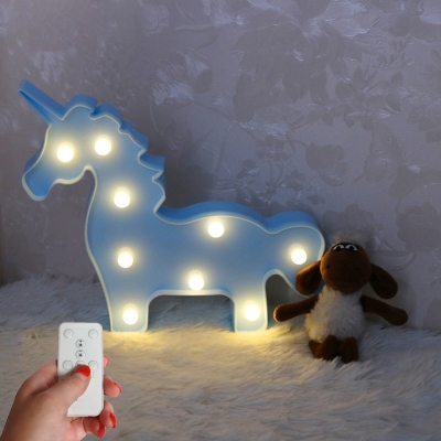 Unicorn Mini Night Lamp Cartoon Plastic Baby Room LED Wall Night Lighting in Blue/Pink/Yellow