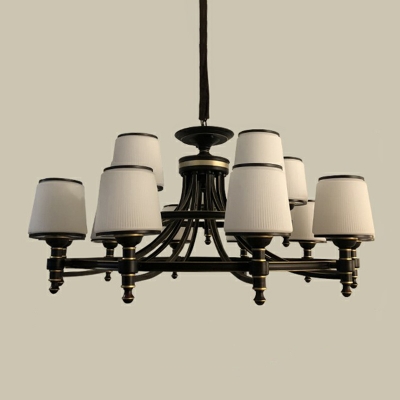 White Ribbed Glass Tapered Chandelier Vintage 10/12/15 Bulbs Dining Room Hanging Pendant Light in Black