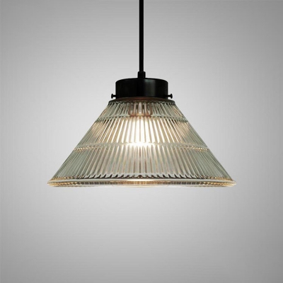 1 Bulb Conic Ceiling Suspension Lamp Black Frosted White/Ribbed Glass Hanging Pendant for Dining Room