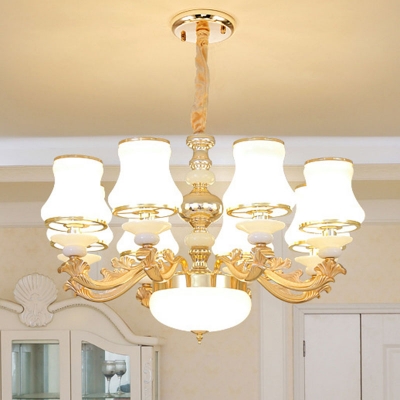 10/12/15-Light Ceiling Chandelier Traditional Flare White Glass Wall Light in Gold for Living Room
