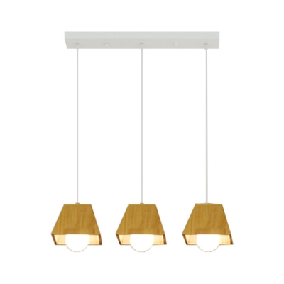 3-Light Restaurant Hanging Pendant Nordic Beige Ceiling Light with Trapezoid Wood Shade