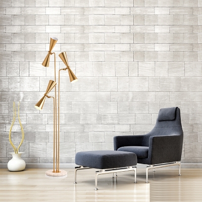 3 Lights Living Room Reading Floor Lamp Postmodern Brass Standing Light with Hourglass Metal Shade