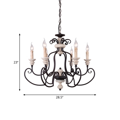 6 Lights Wrought Iron Ceiling Pendant Retro Rust Candle Living Room Chandelier with Wood Accent