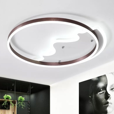Acrylic Wavy Flush Mounted Lamp Minimalist Small/Medium/Large LED Ceiling Fixture with Halo Ring in Coffee