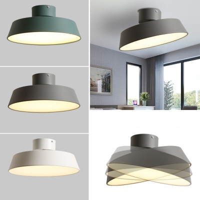 Aluminum Plate Rotatable Semi Flush Light Macaron Grey/White/Green LED Close to Ceiling Lamp, Small/Large