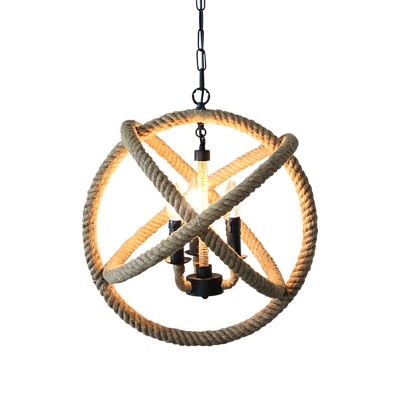 Beige Interlocking Ring Hanging Lamp Loft Hemp Rope 14