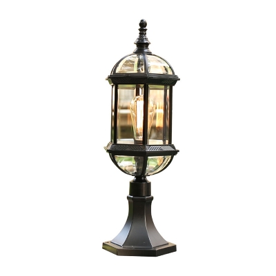 Birdcage Clear Glass Pier Mounted Lamp Vintage 1 Head Garden Post Lighting in Black