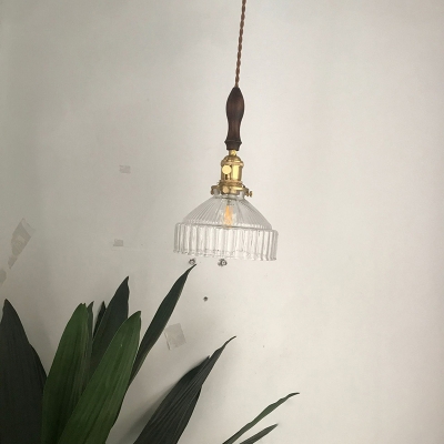 Black/Brass 1 Bulb Hanging Light Fixture Industrial Clear Ribbed Glass Barn Shaped Pendant Ceiling Lamp