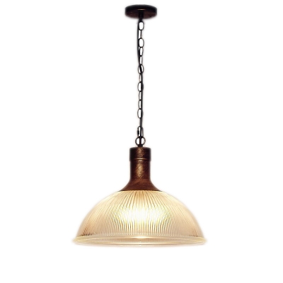 Black/Bronze Bowl Shaped Pendant Light Nautical Clear Ribbed Glass 1 Bulb Living Room Ceiling Hang Lamp