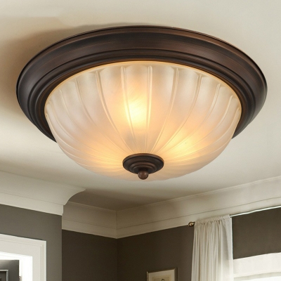 Black/Bronze Dome Flush Light Fixture Simplicity Frosted Fluted Glass 3-Bulb Bedroom Ceiling Lamp, Small/Medium/Large