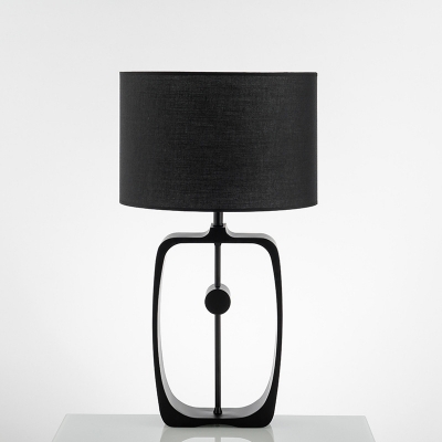 Black Cylindrical Nightstand Lamp Nordic 1-Light Fabric Table Light with Open Base