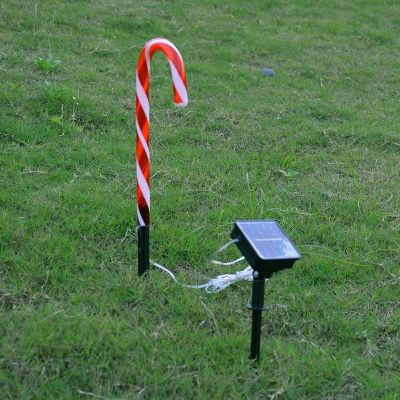 Christmas Crutch Solar Path Light Art Deco Plastic Outdoor LED Stake Lamp in Red, Pack of 1/2/5