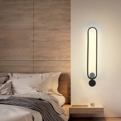 Elongated Oval Wall Mount Lighting Simplicity Aluminum Bedroom LED Wall Sconce in Black, Warm/White/Natural Light
