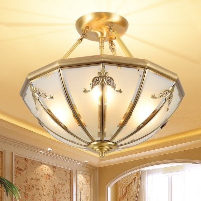 Gold Hemisphere Ceiling Light Traditional 4/6 Bulbs Bedroom Flushmount/Downrod Chandelier in Gold