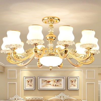 Gourd Shaped Living Room Hanging Light Modern White Glass 10/15/18 Heads Gold Chandelier