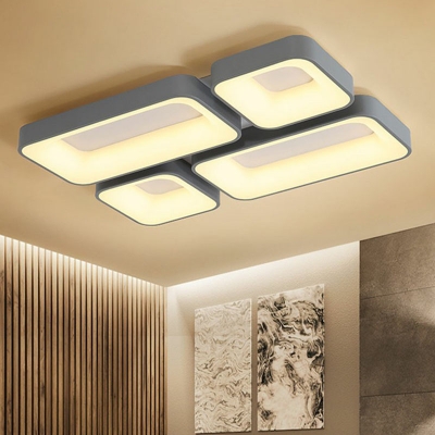 Grey Square/Rectangle Splicing Ceiling Lamp Nordic Style Metal LED Flush Mount Light Fixture in Warm/White/3 Color Light