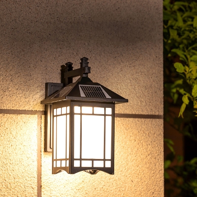 House Shaped Patio Solar Sconce Light Rustic Acrylic Black/Bronze LED Wall Lamp Fixture