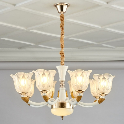 Ivory 6/8/12-Bulb Chandelier Traditional Clear Textured Glass Flower Hanging Light Fixture