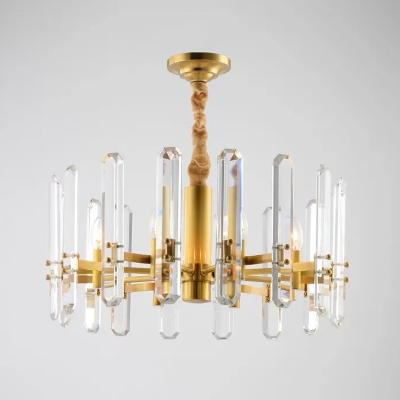 K9 Crystal Rod Brass Chandelier Radial 8 Heads Postmodern Ceiling Pendant Lamp for Restaurant