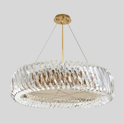K9 Crystal Round Pendant Light Kit Minimalist 4/8/12 Bulbs Living Room Chandelier Lighting in Gold
