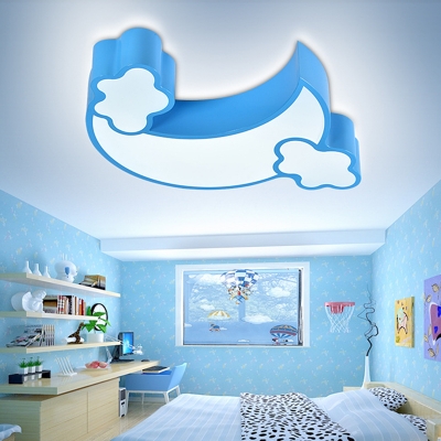 Kids LED Flush Mount Ceiling Light Blue Moon/Moon and Cloud Flushmount Lighting with Acrylic Shade