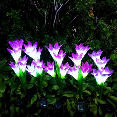 Lily Flower Solar Stake Light Art Deco Fabric White/Red/Pink LED Landscape Lamp in White/Multicolored Light, 2 Pieces