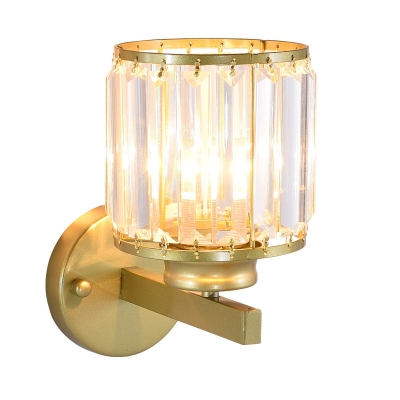 Minimalist Cylindrical Wall Light Kit 1 Bulb Prismatic Crystal Sconce Lamp in Black/Gold