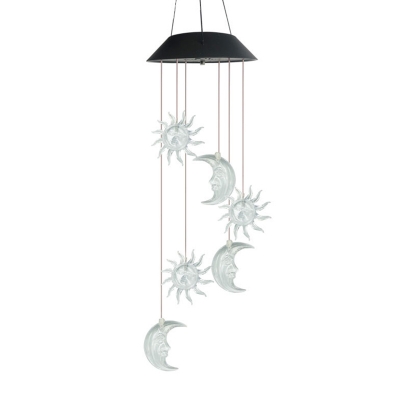 Moon and Sun Solar Multi-Pendant Cartoon Plastic 6-Bulb Black Hanging Light for Balcony