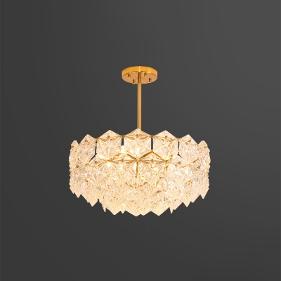 Multi-Layered Crystal Hexagon Pendant Lamp Postmodern 3/6/9 Lights Gold Hanging Chandelier