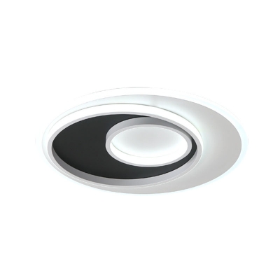 Nordic LED Ceiling Mounted Fixture Black and White Oval Flush Light with Acrylic Shade, Warm/White Light