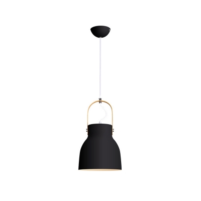 Pot/Bowl/Bucket Metal Pendant Lamp Nordic 1 Bulb Black/White Hanging Ceiling Light with Handle for Kitchen