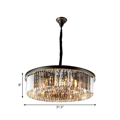 Rectangle/Round Dining Room Pendant Light Modern Crystal 6/8/18-Light Black Small/Medium/Large Hanging Chandelier