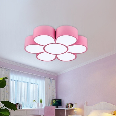 Red/Pink/Blue Flower Flushmount Light Kids Style Acrylic LED Ceiling Lamp for Nursery School