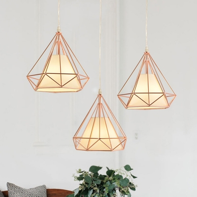 Rose Gold Diamond Ceiling Hang Light Nordic Iron 3 Heads Dining Room Suspension Pendant with Round/Linear Canopy