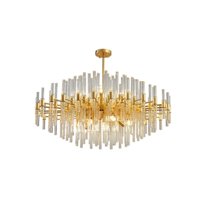 Round/Oval Dining Room Hanging Light Clear Crystal Rod 16/20/28 Bulbs Postmodern Chandelier in Gold, 31.5