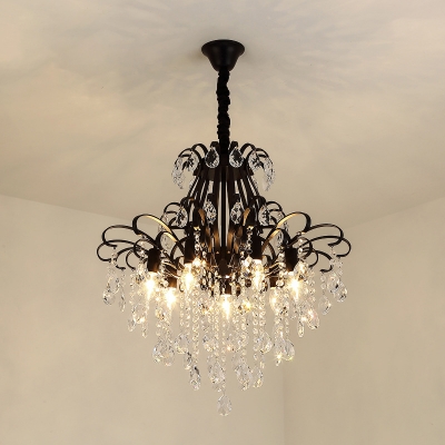 Rustic Curled Hanging Ceiling Light 3/6/7-Bulb Crystal Draping Chandelier in Black/Gold, 12.5