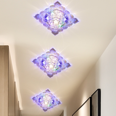 Scalloped Clear Crystal Flushmount Contemporary Chrome LED Flush Mount Ceiling Lighting in Warm/White/Blue Light