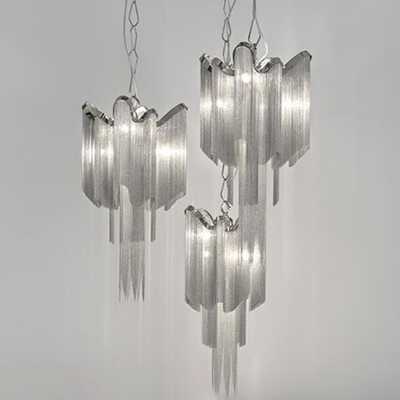 Silver Cascaded Chainlet Drop Lamp Modernist Aluminum LED Pendant Chandelier for Living Room