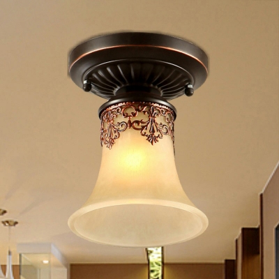 Single Flared Flush Ceiling Light Retro Beige Glass Flush Mount Lighting for Corridor