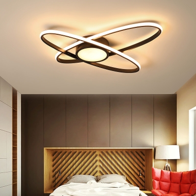 Small/Large Orbit Ceiling Mount Light Minimalist Acrylic Bedroom LED Semi Flush Mount in Black/White