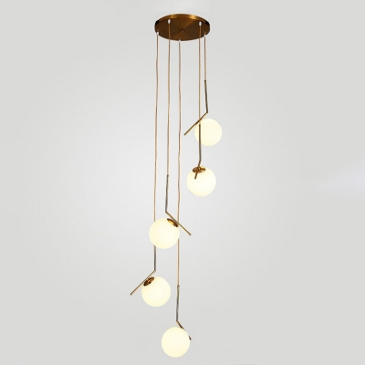 Spherical Duplex Room Multi Pendant Cream Glass 5/6/8 Bulbs Modern Hanging Light in Black/Gold