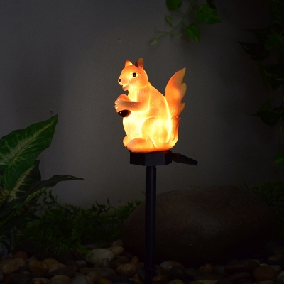 Squirrel Solar Powered Ground Lamp Cartoon Resin LED Brown Stake Light for Patio