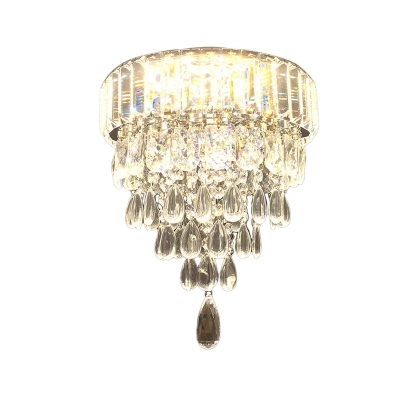 Tapered Clear K9 Crystal Flush Mount Modern Style Living Room LED Close to Ceiling Light