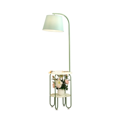 Tapered Fabric Floor Lamp Macaron 1-Head Blue/Green/Yellow Floor Standing Light with 2-Layer Tray