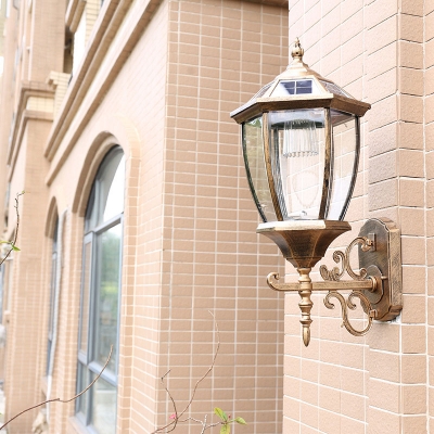 Traditional Bell/Flared Solar LED Sconce Frosted/Clear Glass Wall Mounted Lighting Fixture in Black/Bronze