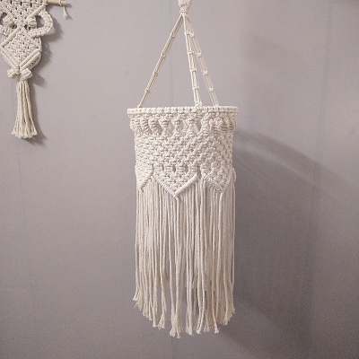 White 1 Head Hanging Lamp Bohemia Hemp Rope Criss-Cross Woven Pendant Lighting Fixture