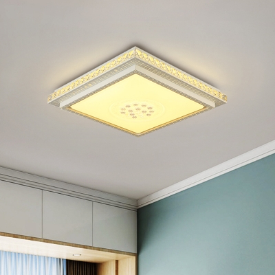White Square/Rectangle Flush Light Minimalist Crystal/Acrylic Surface Mounted LED Ceiling Lamp, Small/Medium/Large