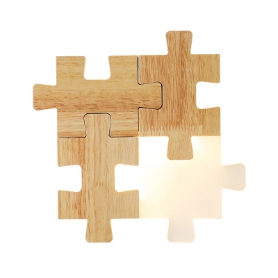 Wood Jigsaw Puzzle Flush Wall Sconce Creative Nordic Frosted Glass LED Wall Lamp